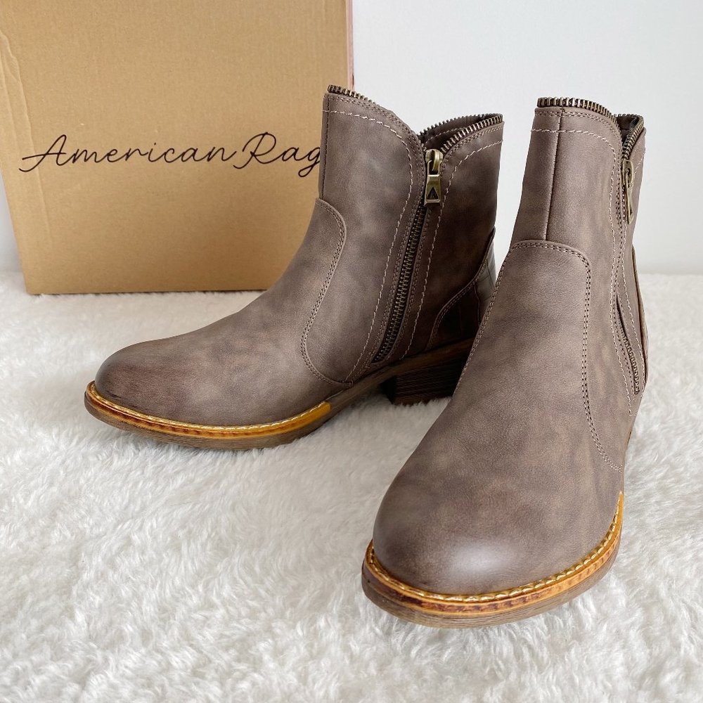 American Rag Women's Galveston Leather Boots, Side Zippers, Chocolate, Size 8/9